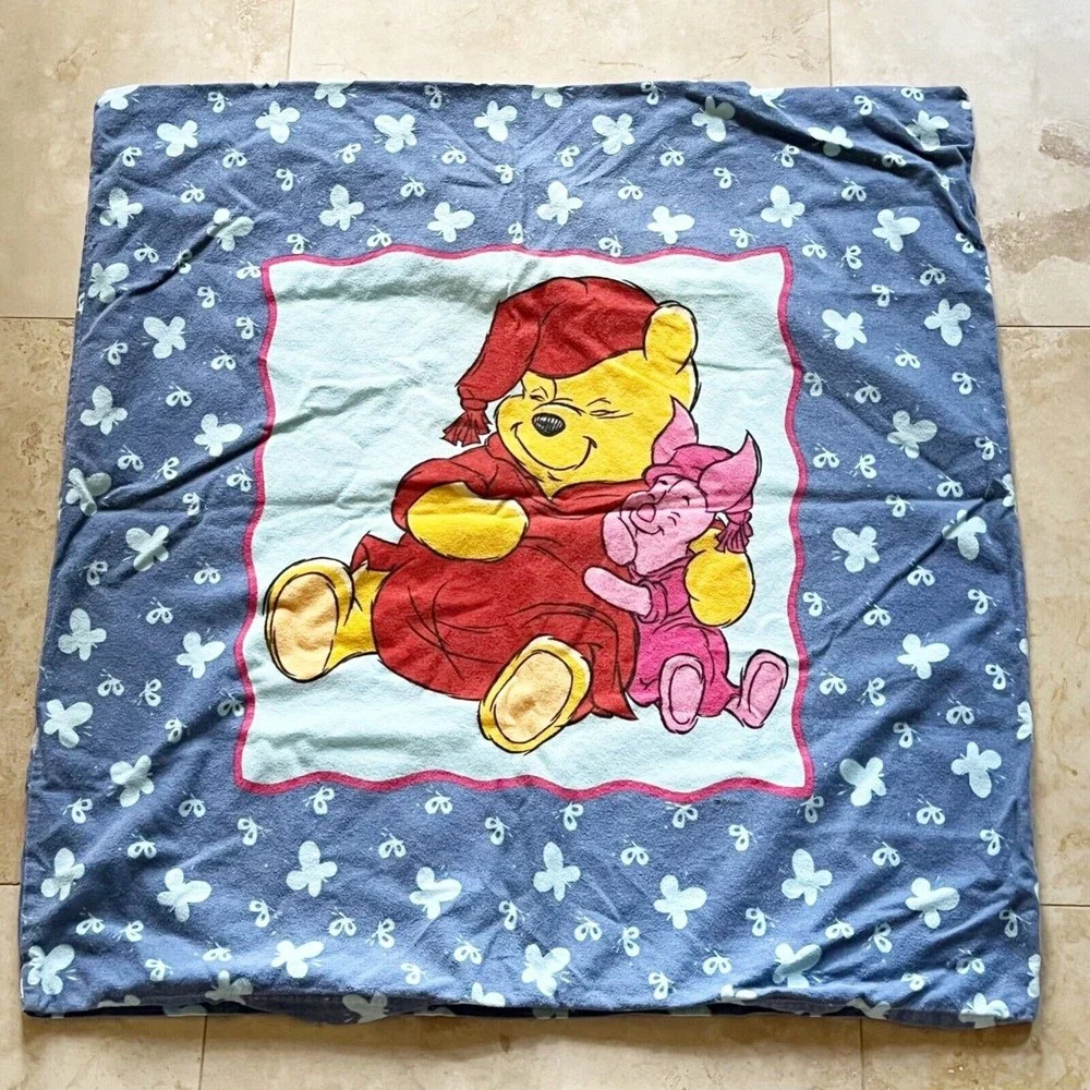 Vtg 80s Disney Winnie the Pooh Duvet Cover & Euro Sham Flannel Piglet Tigger